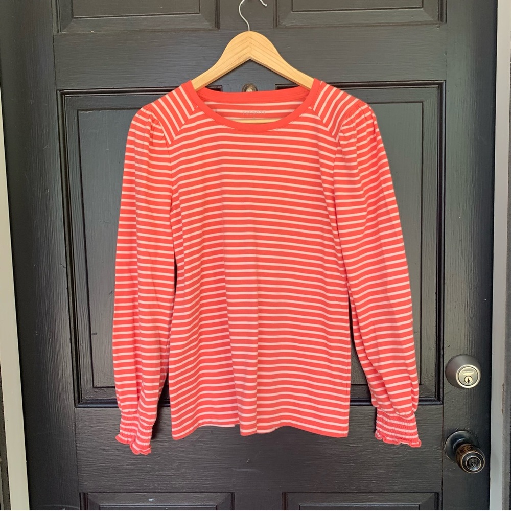 Talbots Coral Color Long Sleeve Striped Top